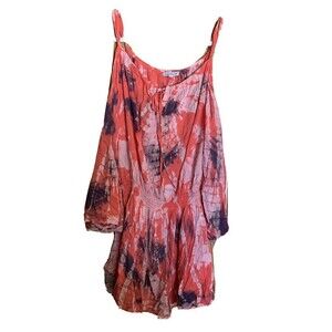 Tiare Hawaii Womens One Size Multicolor Boho Print Cold Shoulder Blouse Top